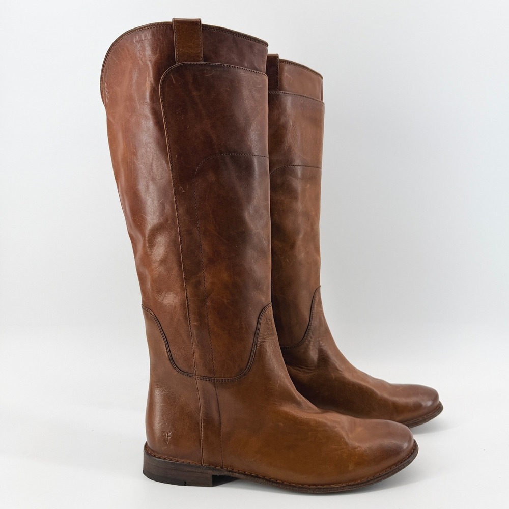 FRYE Paige Tall Riding Boots Cognac Brown Leather Knee High Womens 10 B 3476534